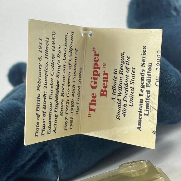 Bear Plush California Patriotic 9" Embroidered Blue Gipper President Reagan 2000 - Picture 8 of 9